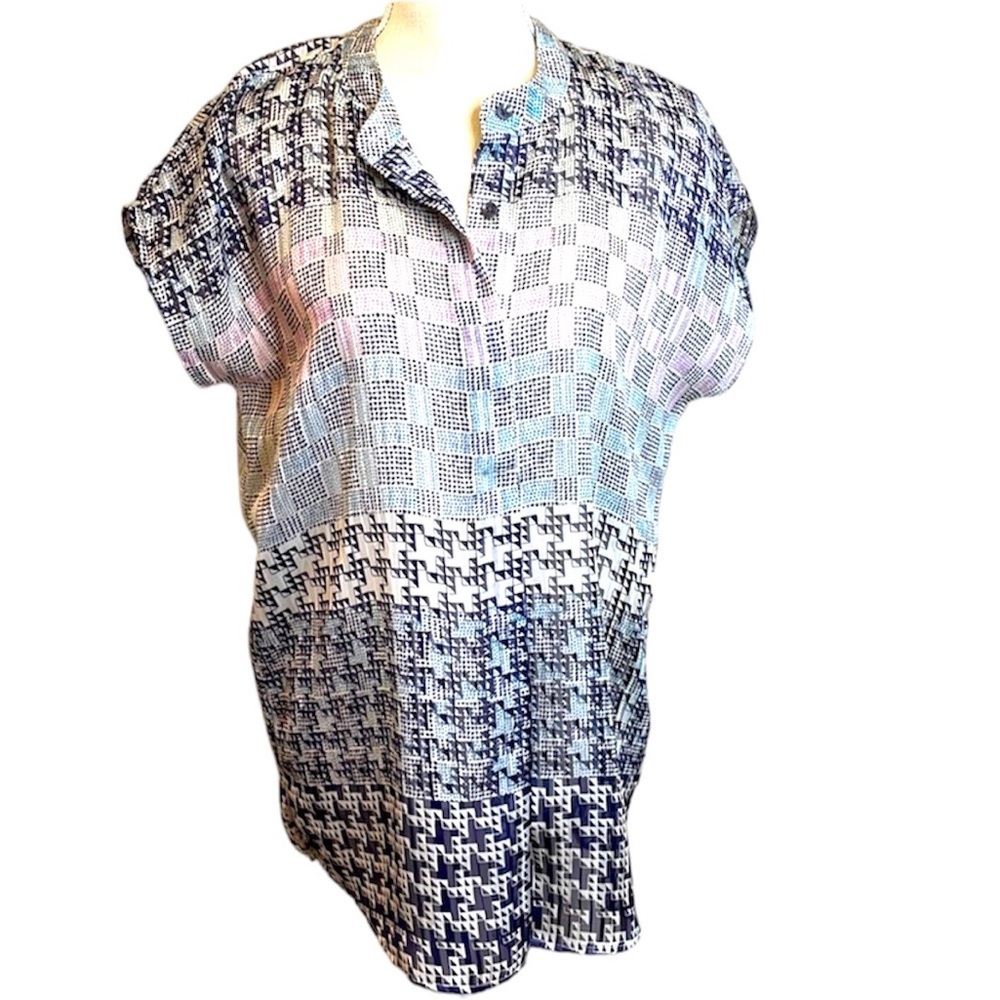 Cabi Ladies Sheer 1/2 Button Down Pattern Blouse - image 1